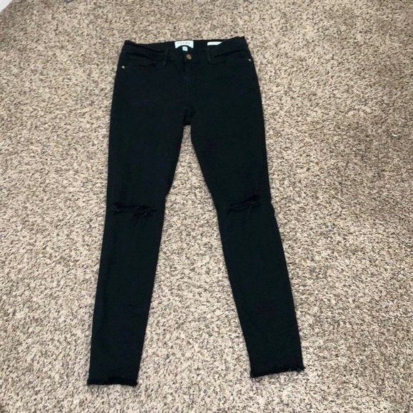 Frame Le Skinny Jeanne Jeans Size 29 Spruce Rips Forest Green - Picture 2 of 12
